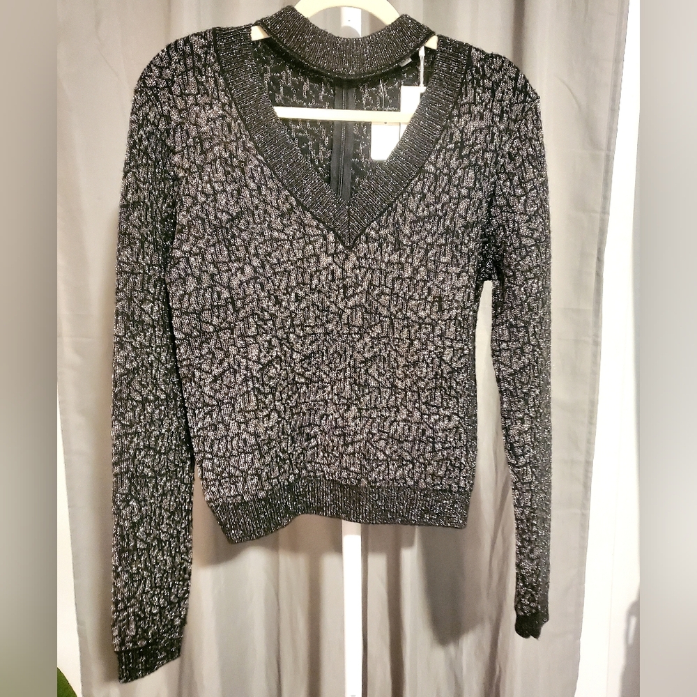 ENDLESS ROSE Silver Black Leopard Print Sweater